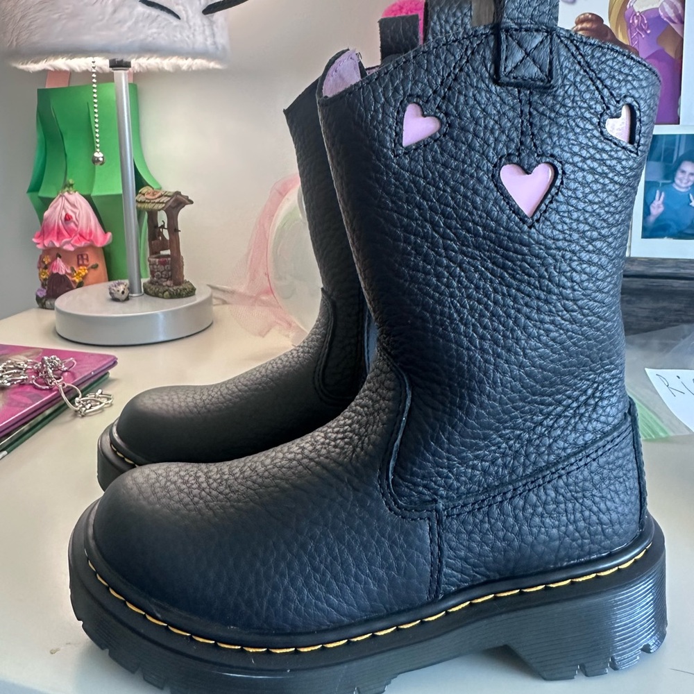 Dr. Martens Black Boots with Pink Hearts
